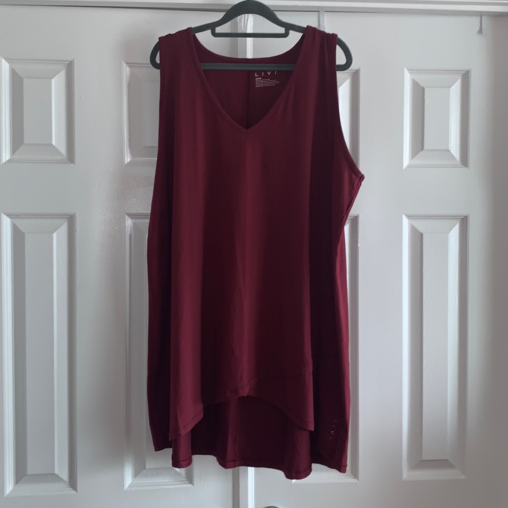 NWT Lane Bryant High/Lo LIVI Activewear Top - Maroon - SZ 22/24
